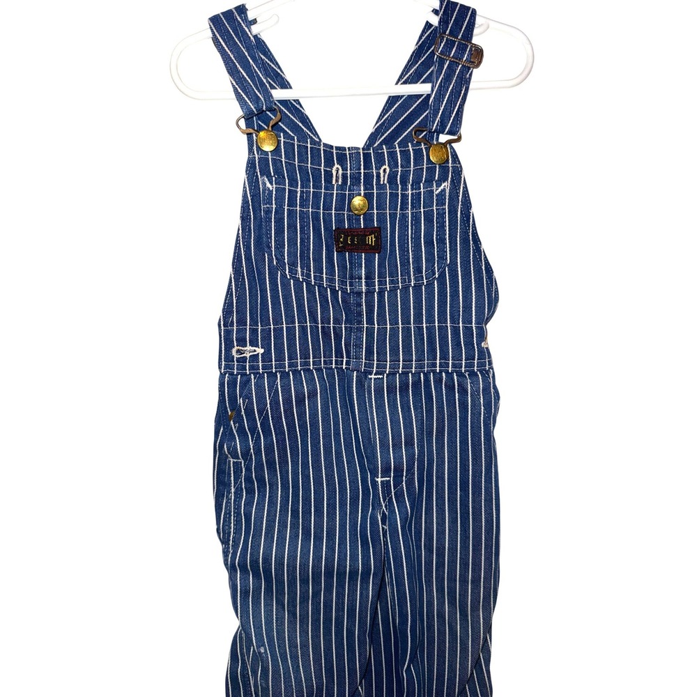 Vintage Big Smith Kids Hickory Stripe Denim Overalls Blue White Union Made
